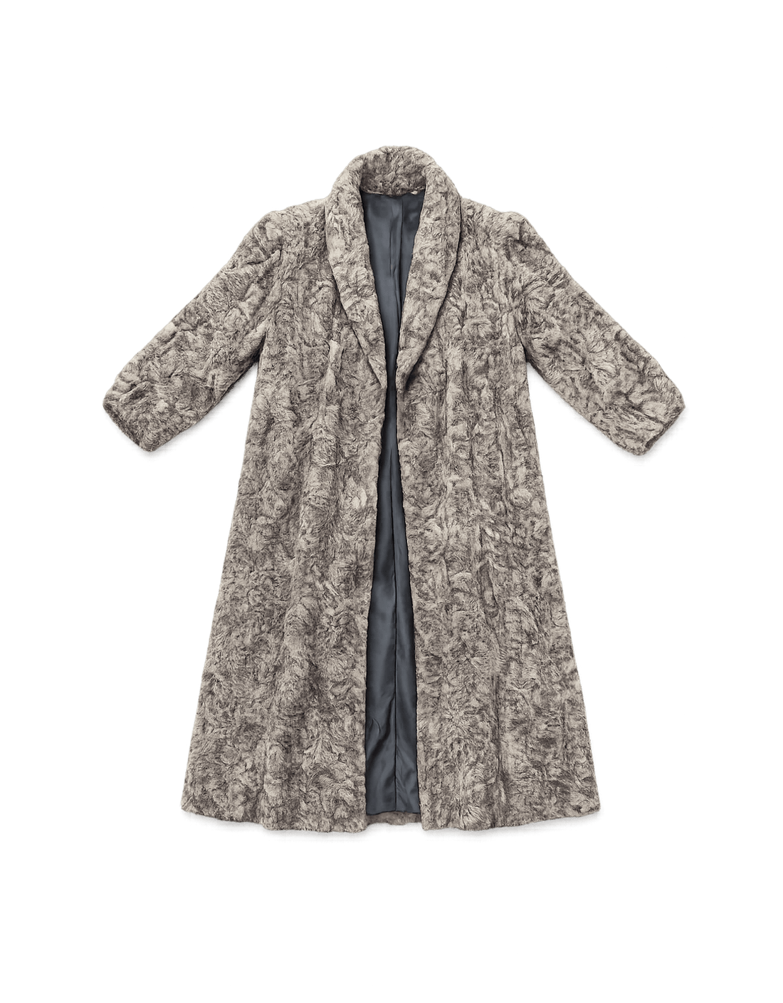 80s Gray Fur Coat - Power-Dressing - Flat Lay Front