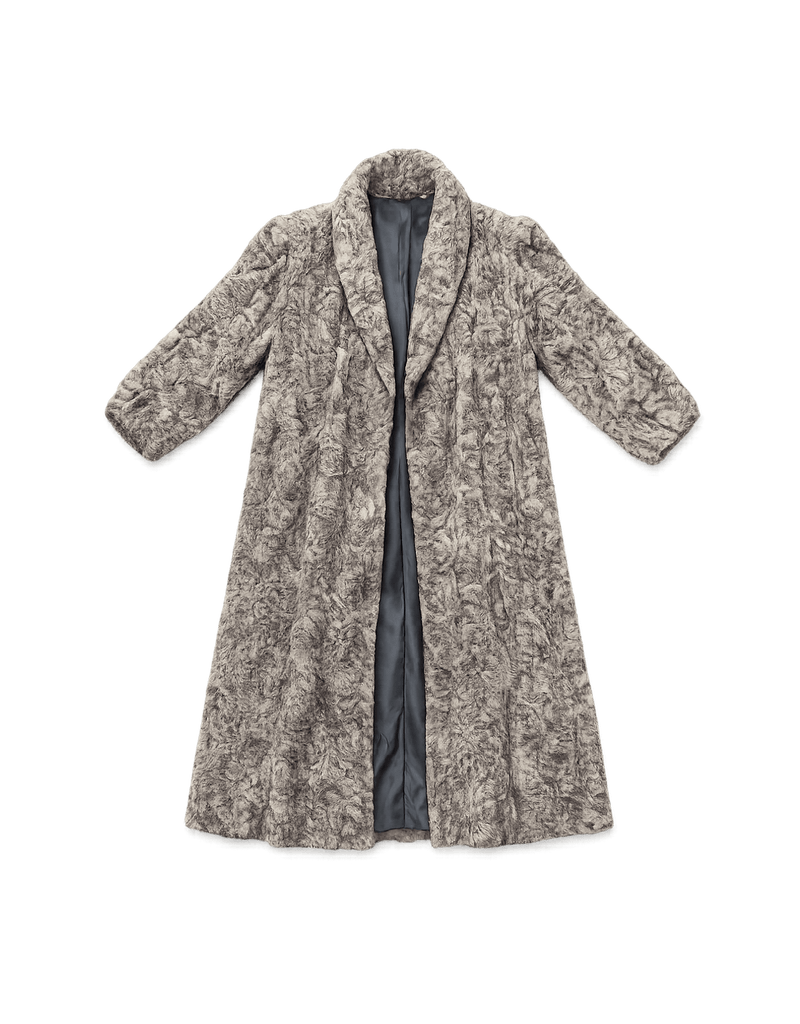 80s Gray Fur Coat - Power-Dressing - Flat Lay Front