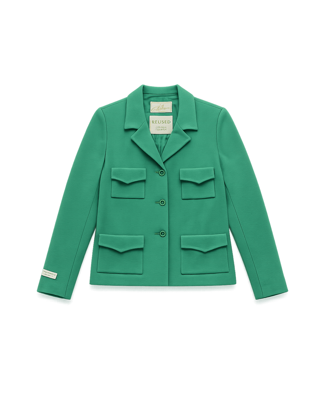 80s Green Structured Power Dress - Flat Lay Front