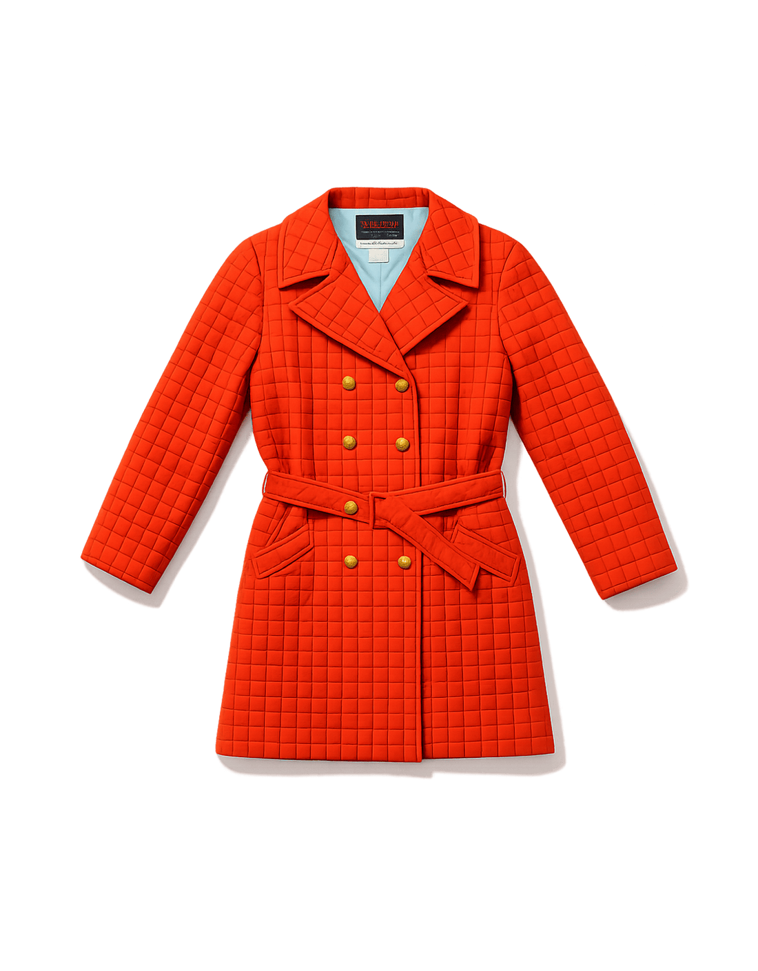 80s Women's Quilted Power Coat with Gold Buttons - Flat Lay Front