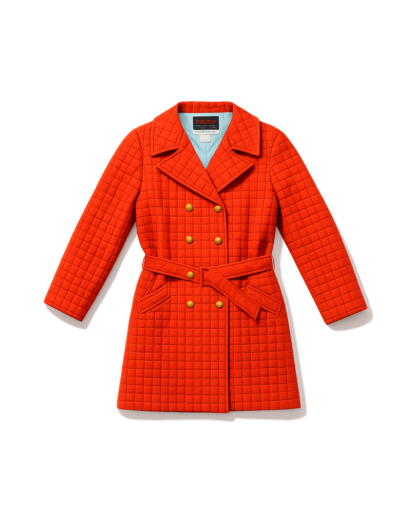 80s Women's Quilted Power Coat with Gold Buttons - Flat Lay Front