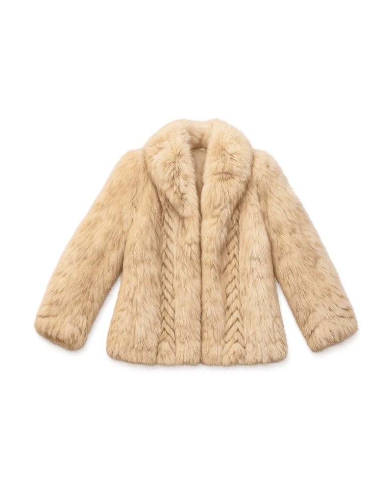Mid-Century Women's Fur Coat - Soft Chevron - Flat Lay Front