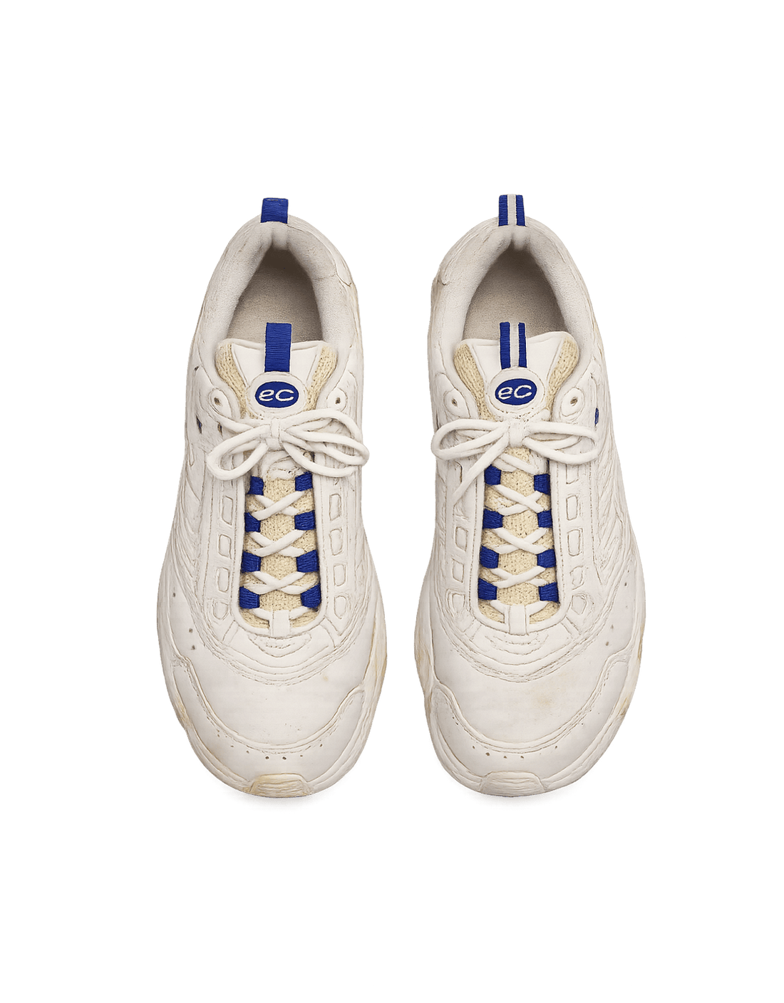 90s Cross Training Shoes - White & Blue Accents - Flat Lay Front