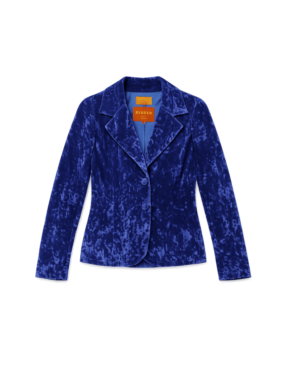 80s Structured Velvet Blazer - Blue - Flat Lay Front