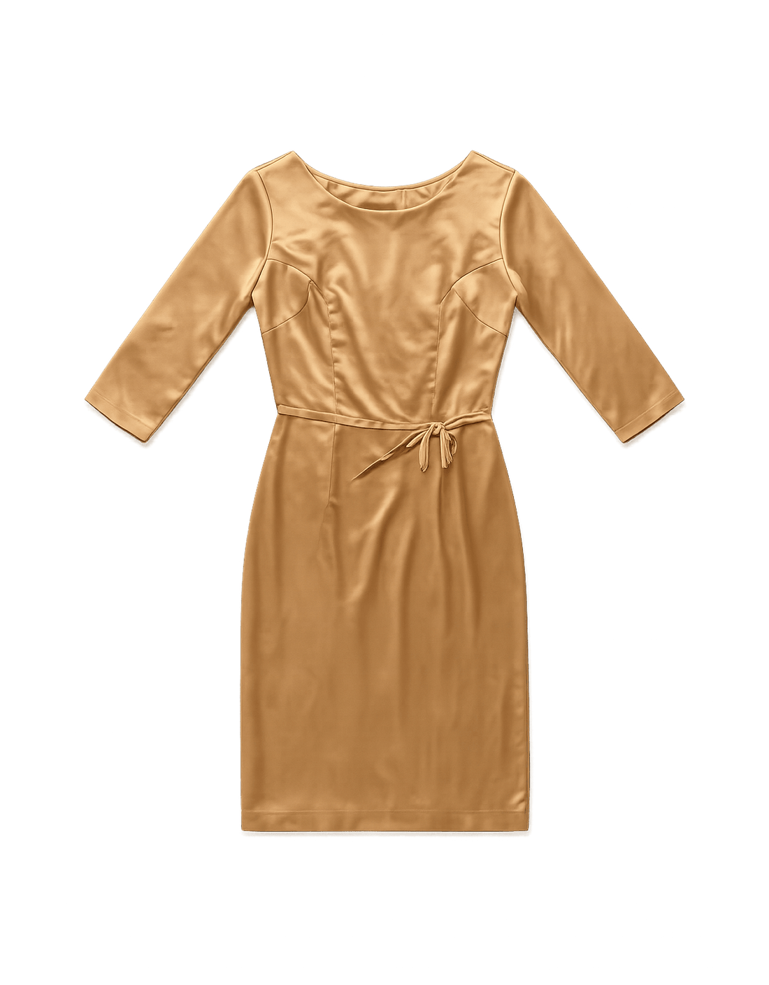 80s Gold Fitted Power Dress - Flat Lay Front