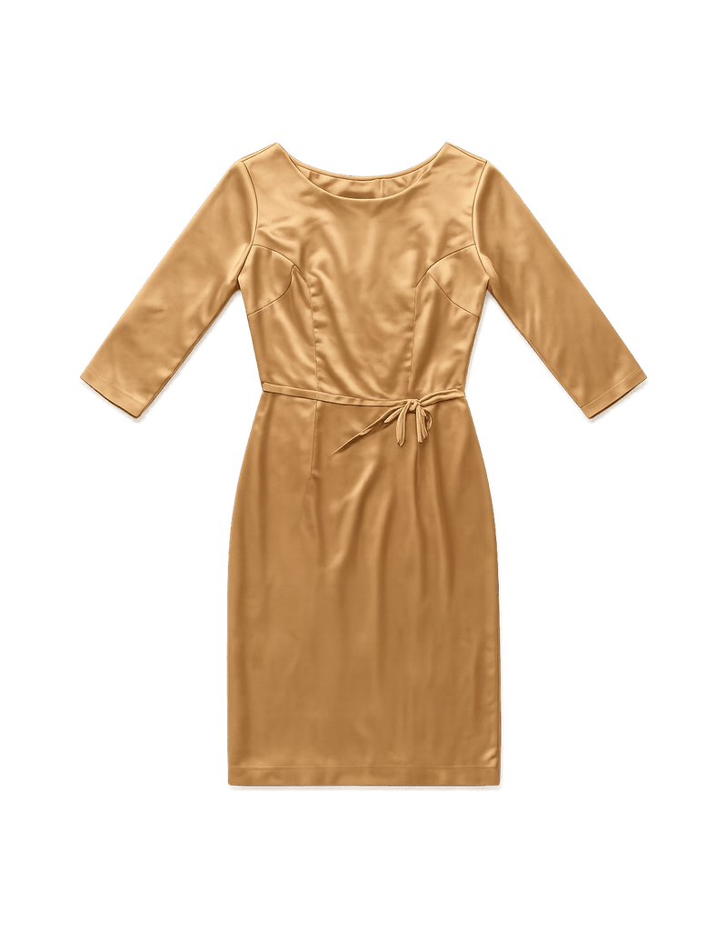 80s Gold Fitted Power Dress - Flat Lay Front
