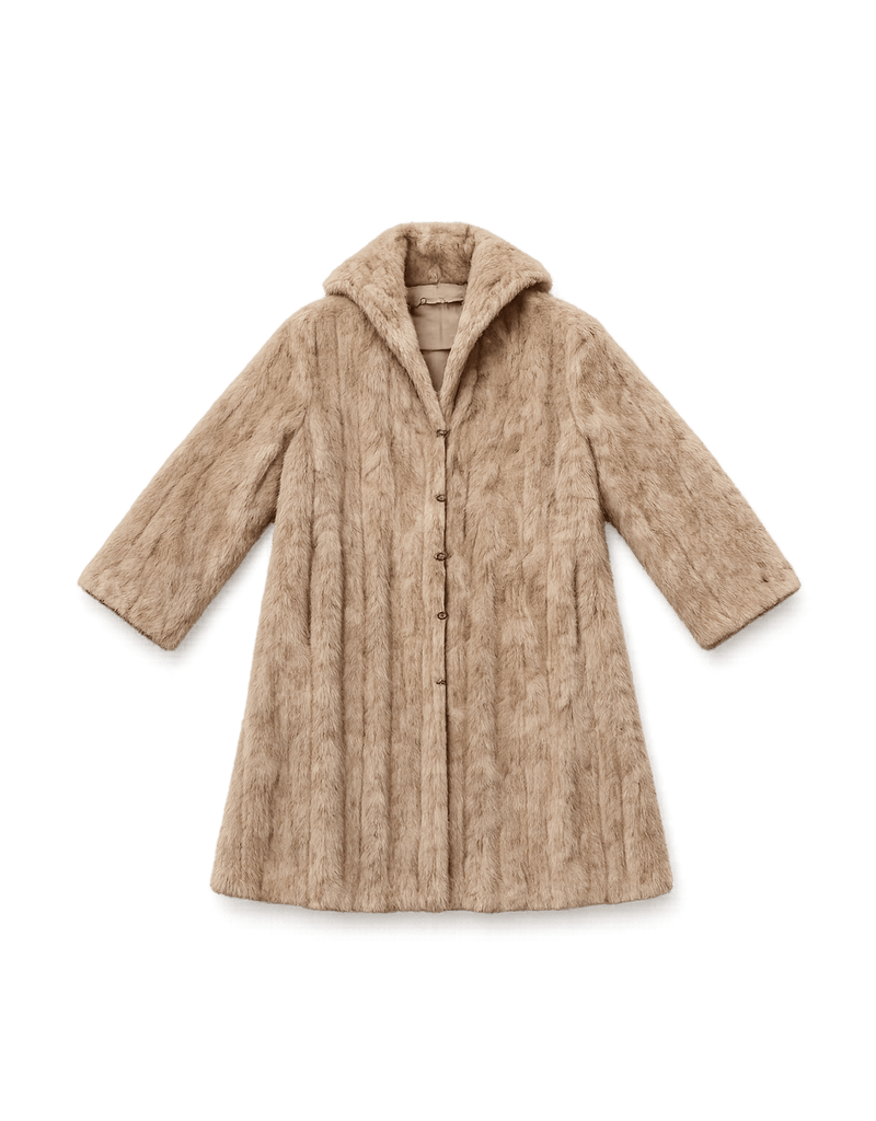 Mid-Century Hooded Faux Fur Coat - Women's - Flat Lay Front