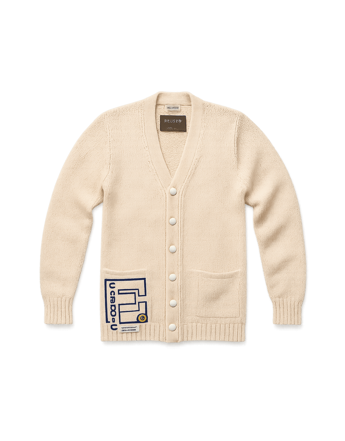 Mid-Century Unisex Cardigan in Cream - Flat Lay Front