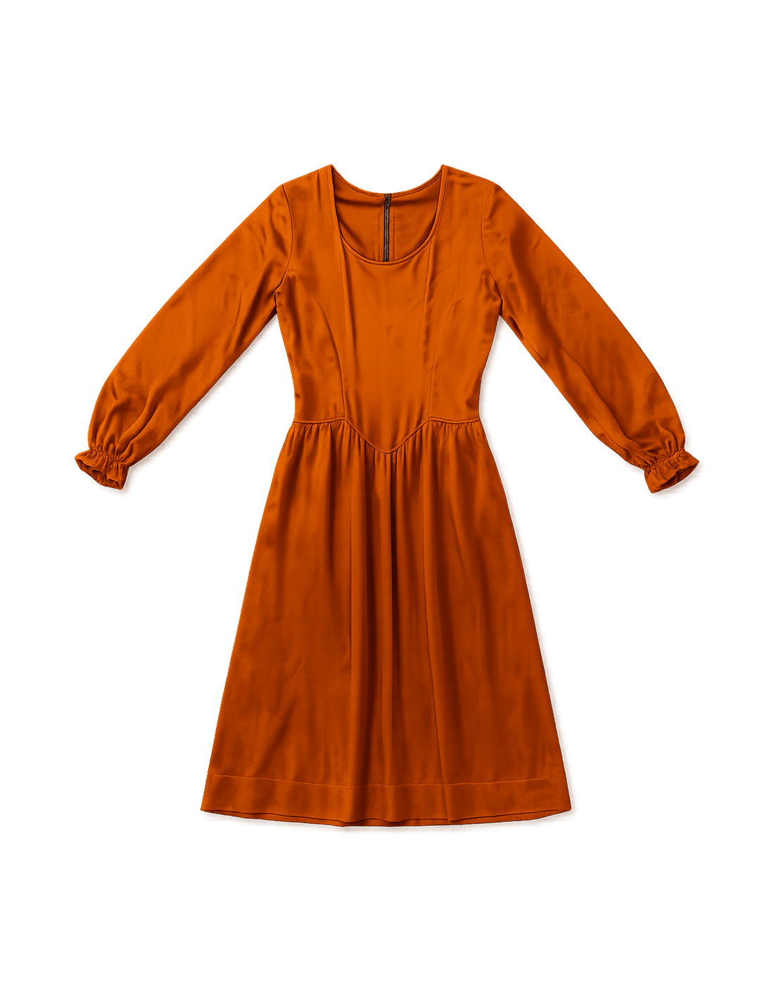 70s Women's Satin Pleated Dress - Orange - Flat Lay Front
