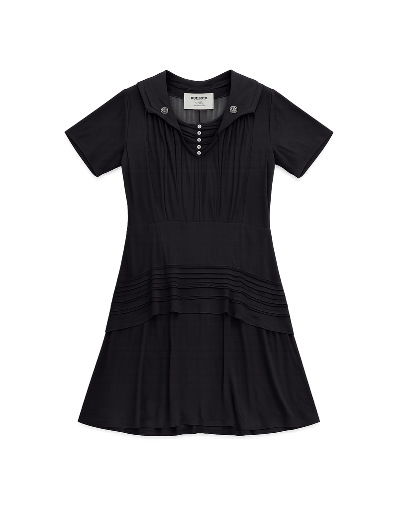 Modern Hooded Dress with Button Closure - Women's - Flat Lay Front