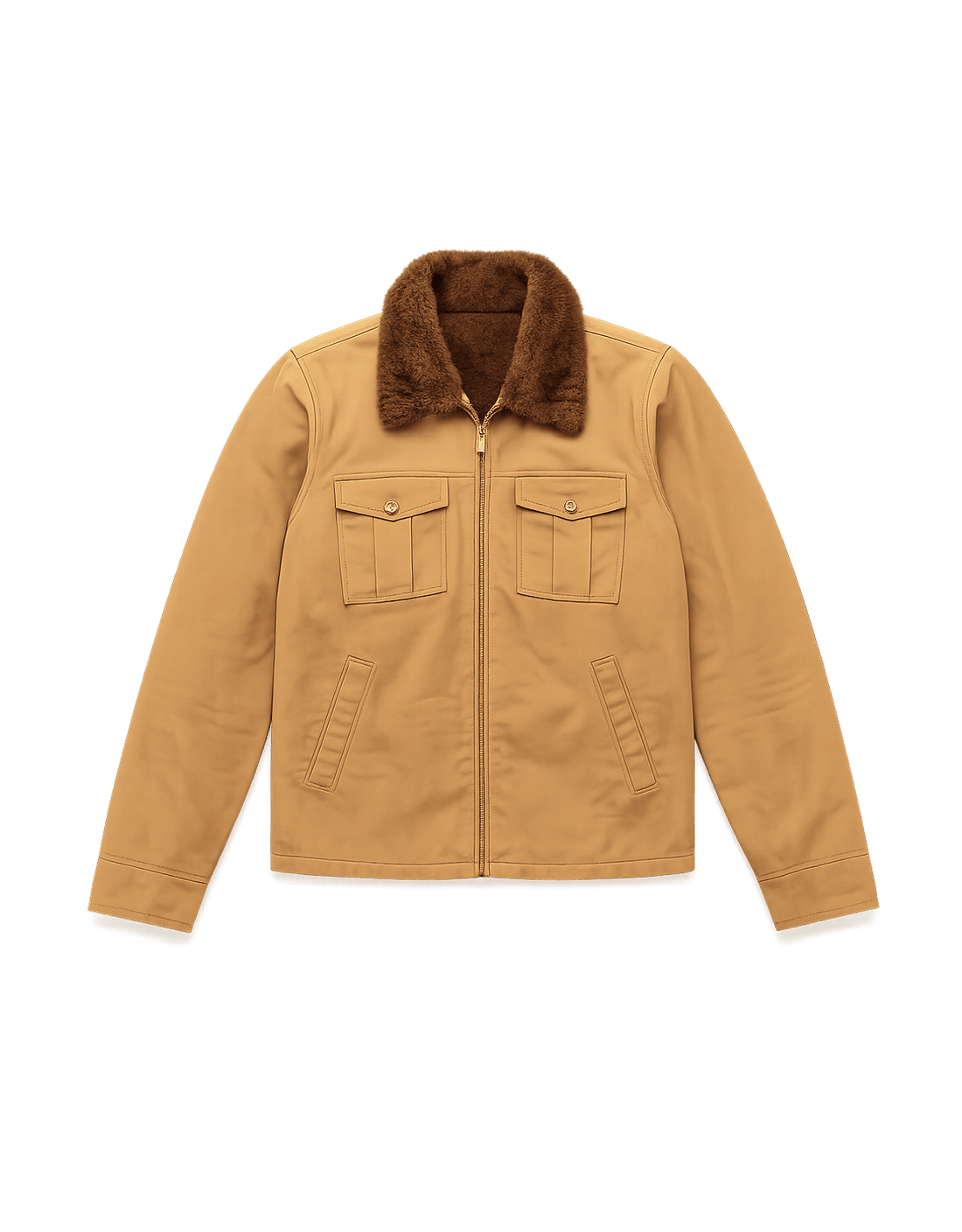 70s Unisex Jacket with Fur Collar - Flat Lay Front