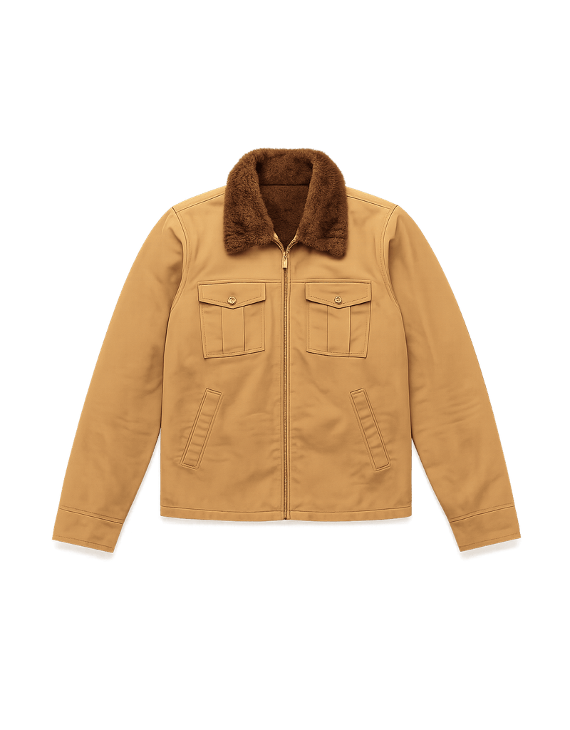 70s Unisex Jacket with Fur Collar - Flat Lay Front