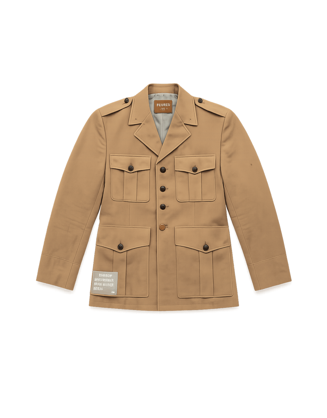 Mens Military Jacket in Khaki - Utilitarian Style - Flat Lay Front