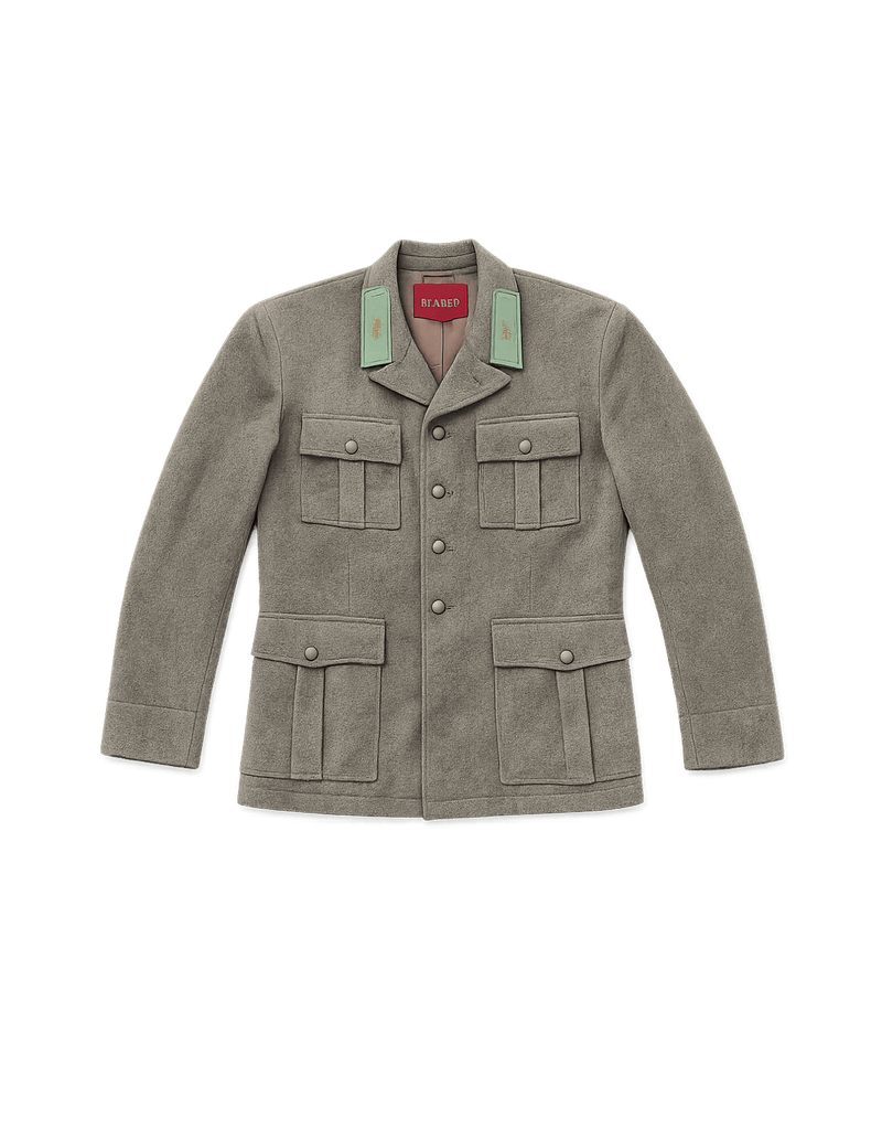 40s Mens Military Jacket with Double Breasted - Flat Lay Front