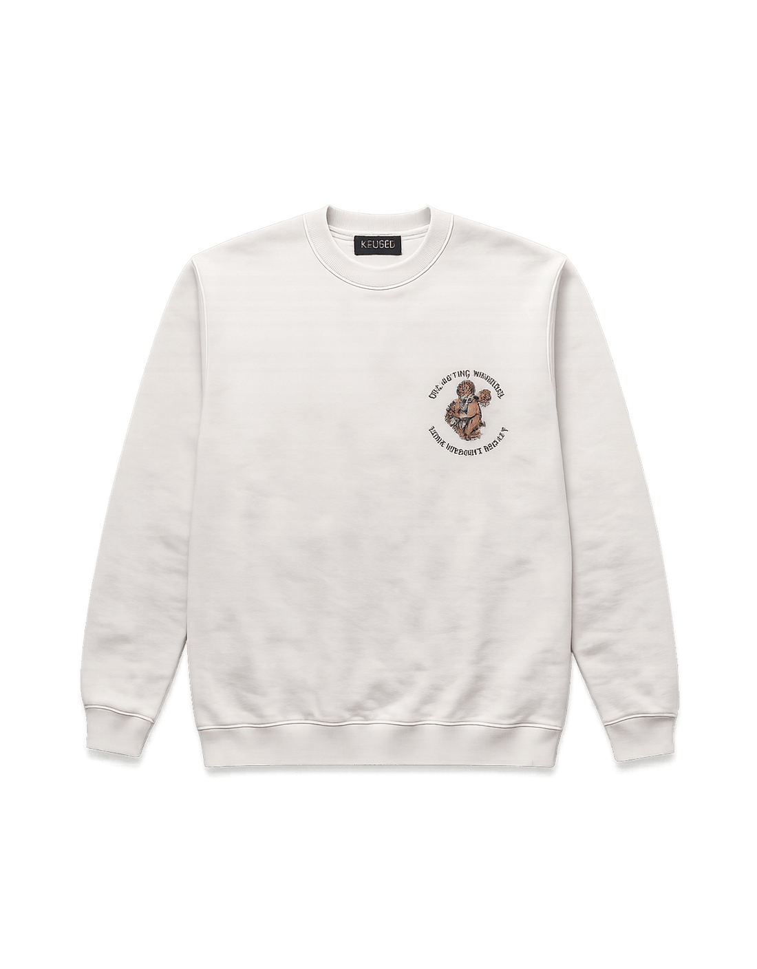 Unisex Crew Neck Sweater with Embroidered Design - Flat Lay Front