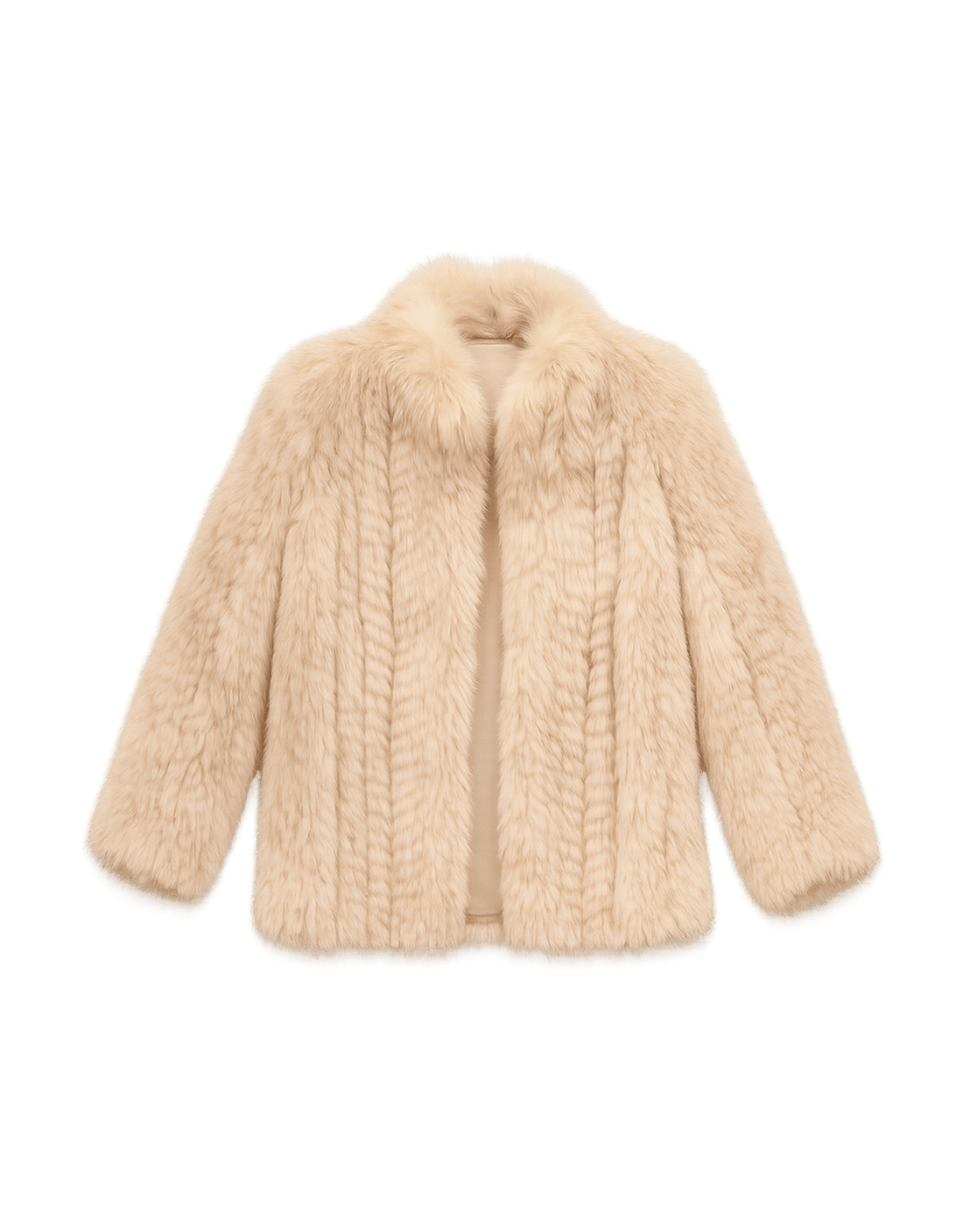 Mid-Century Women's Cream Faux Fur Chevron Coat - Flat Lay Front