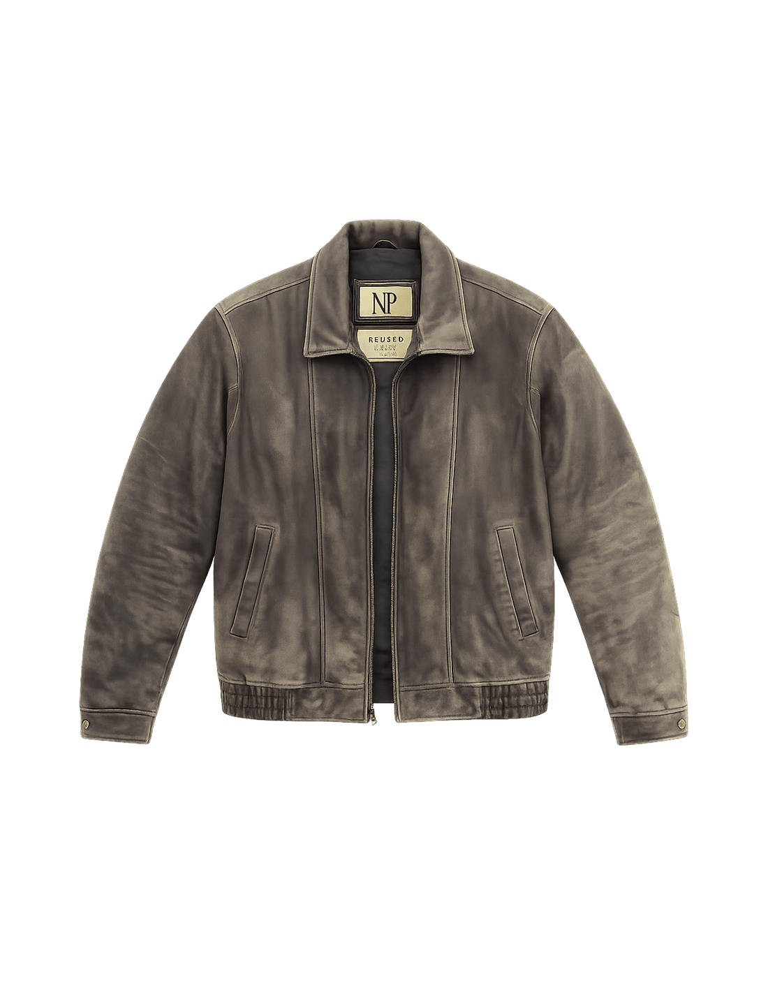 80s Men's Black Leather Bomber Jacket - Flat Lay Front