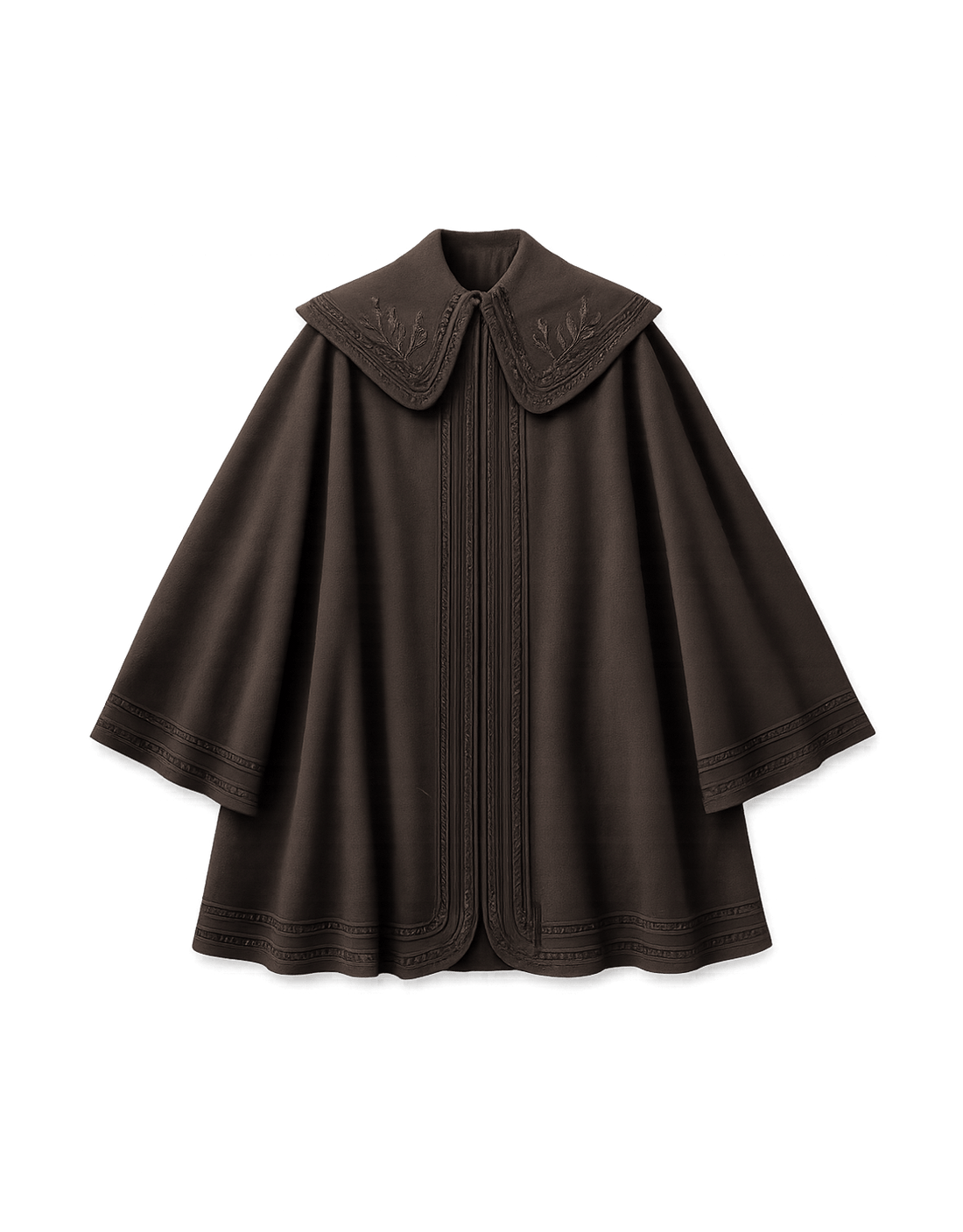90s Runway-Inspired Cape with Embroidered Details - Flat Lay Front