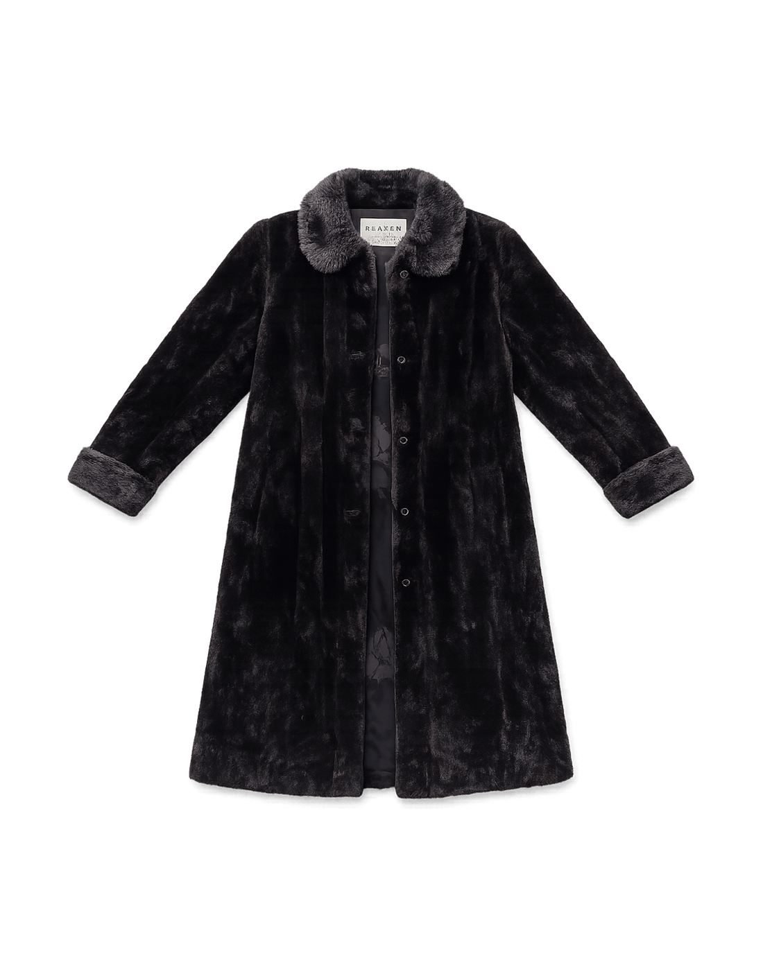 Mid-Century Black Fake Fur Coat - Flat Lay Front