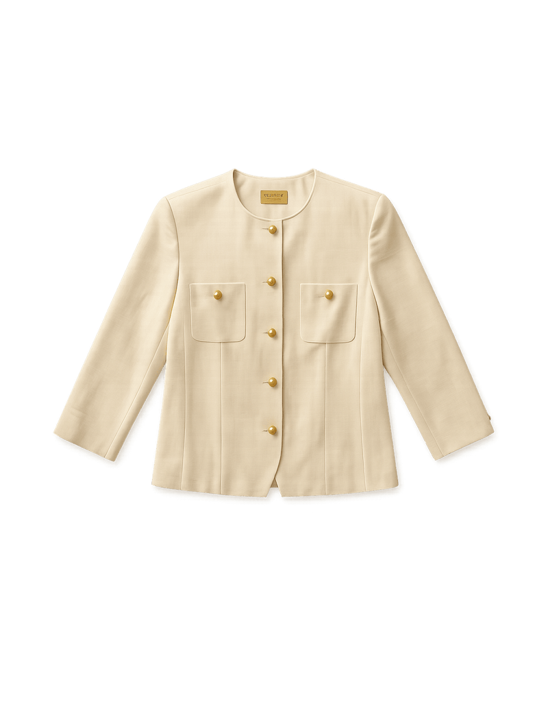 70s Women's Cream Color Set with Gold Buttons - Flat Lay Front