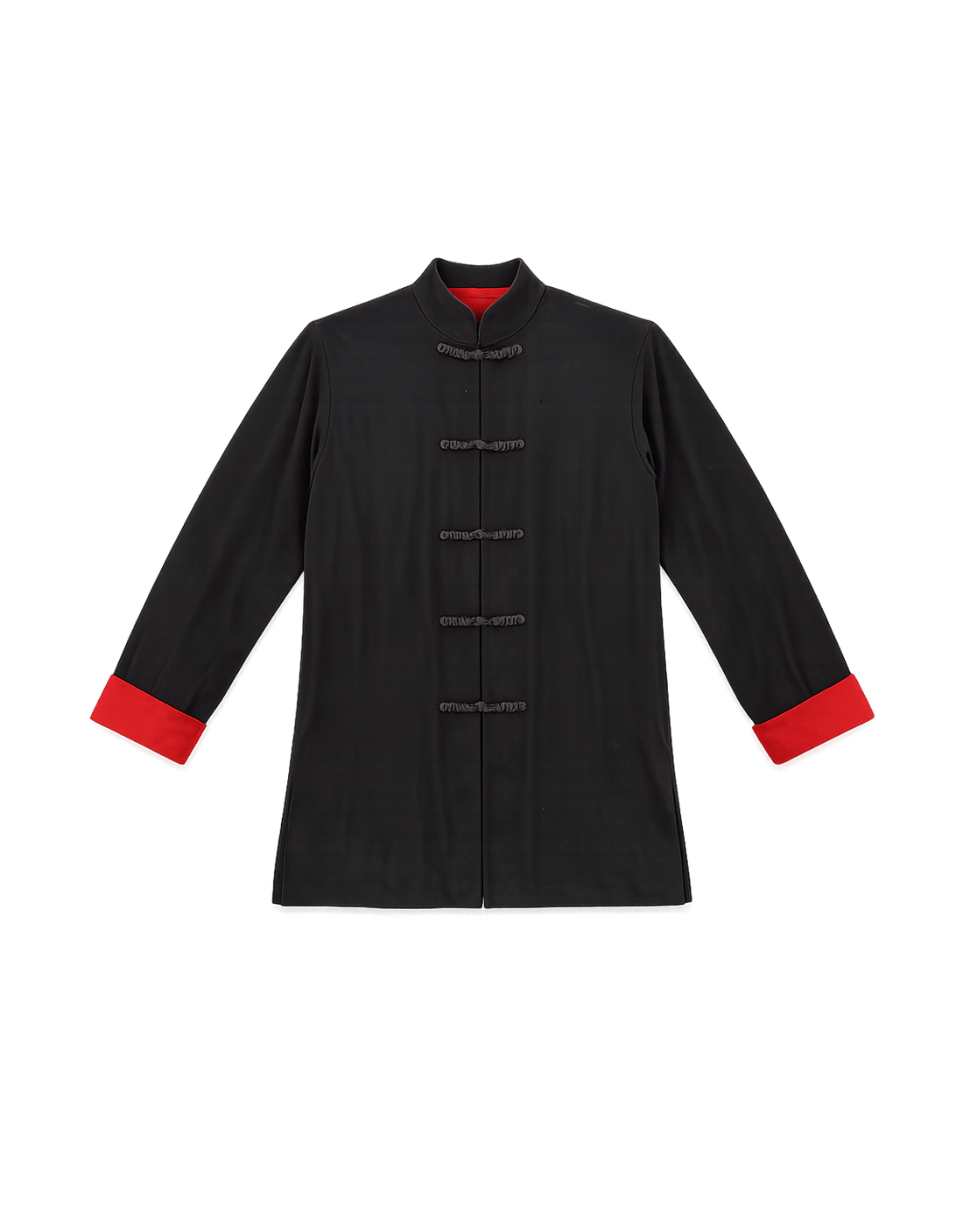 Chic Black Chinese Collar Top - Contemporary Style - Flat Lay Front