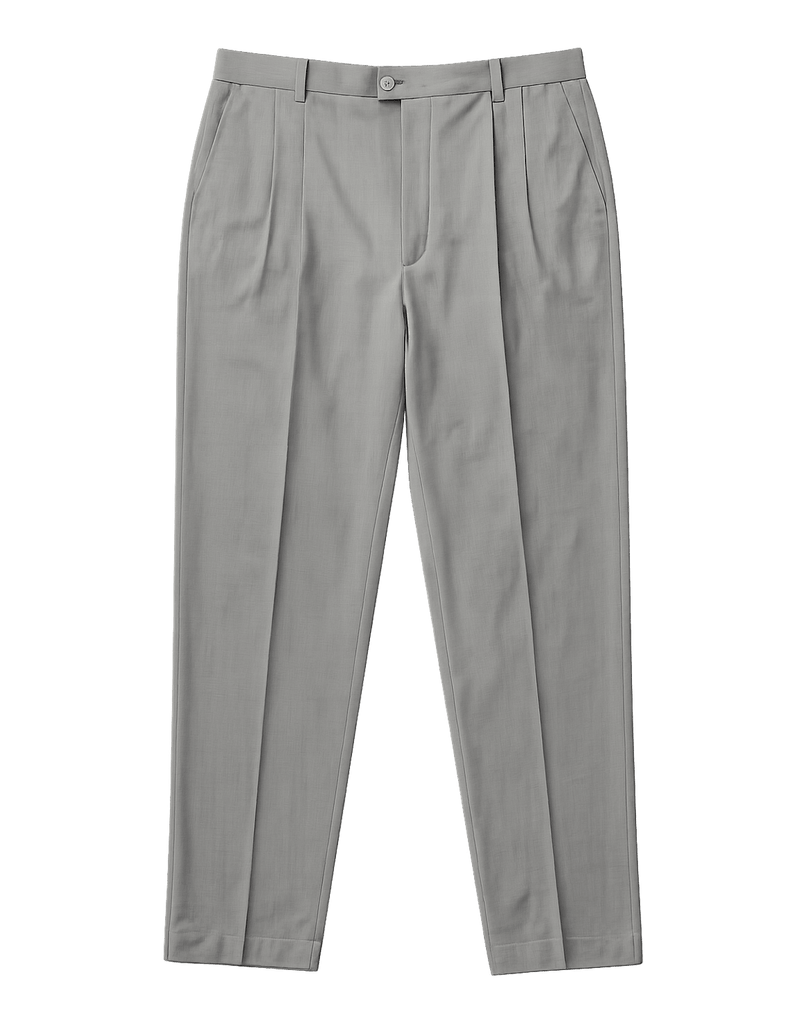Classic Gray Pleated Trousers - Timeless Men's - Flat Lay Front