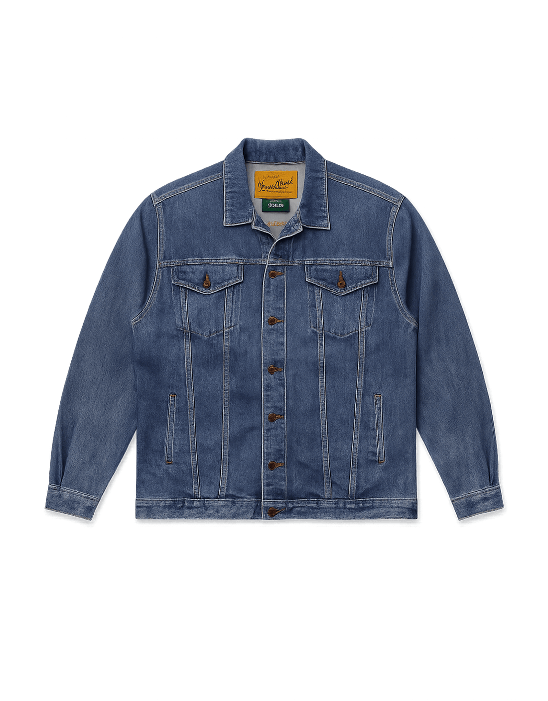 90s Unisex Light Blue Oversized Denim Jacket - Flat Lay Front