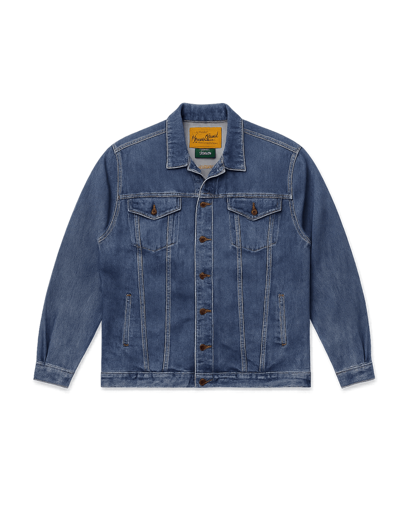 90s Unisex Light Blue Oversized Denim Jacket - Flat Lay Front