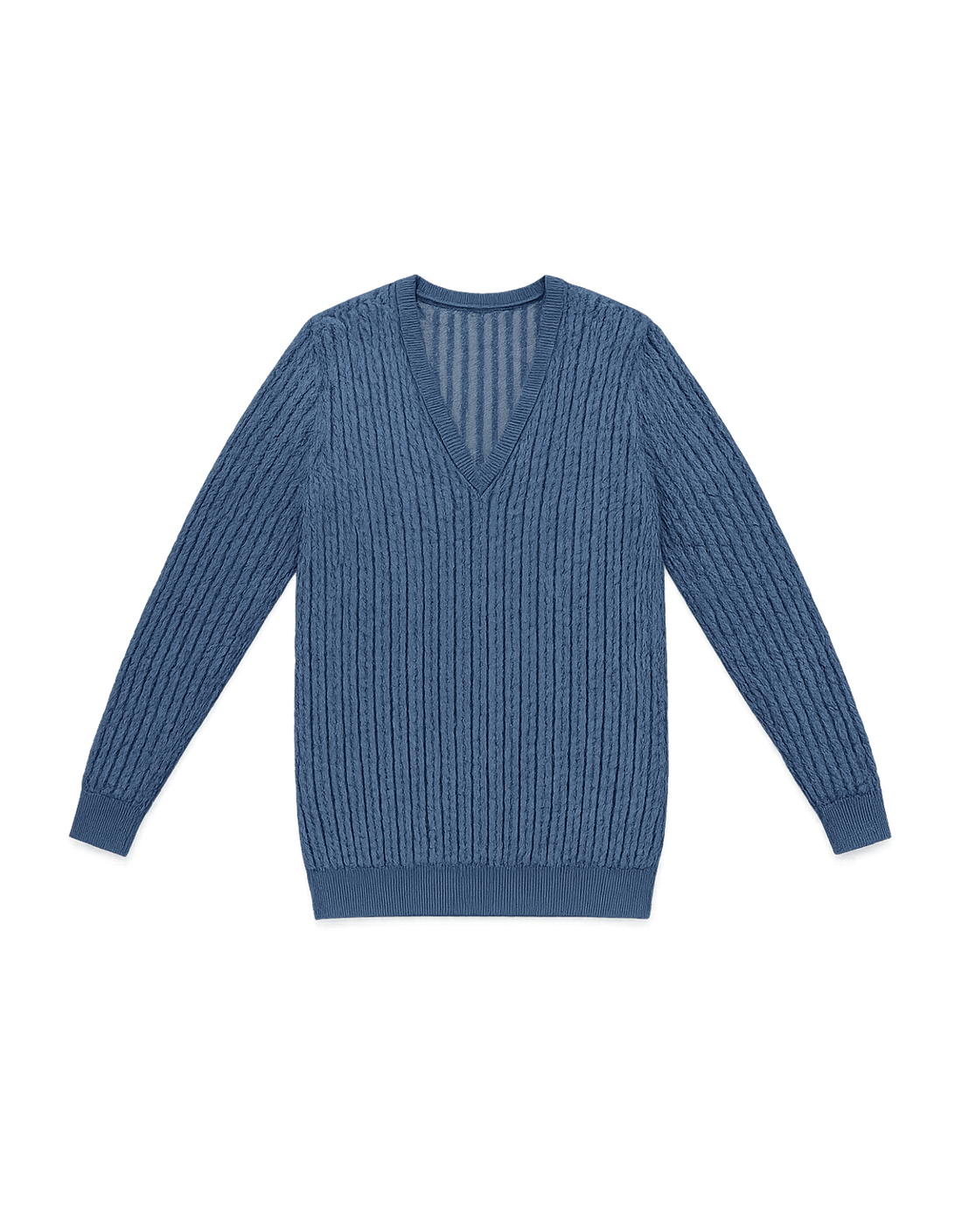 80s Unisex Sweater - Dark Blue V-Neck Knit - Flat Lay Front