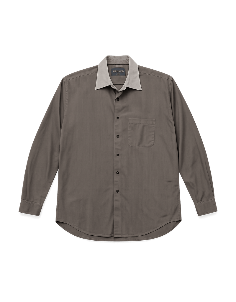 90s Modern Button-Up Shirt in Dark Gray - Flat Lay Front