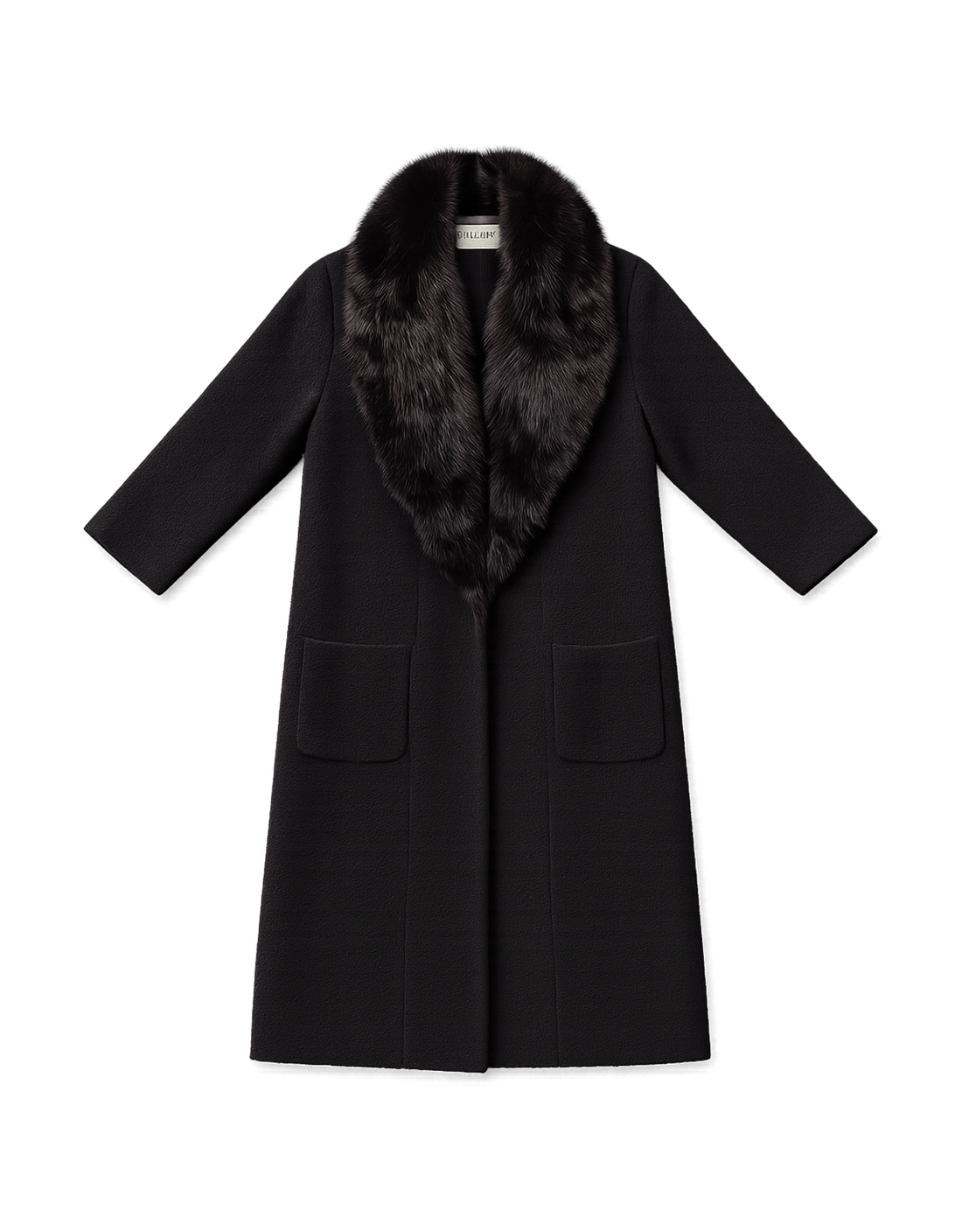 Mid-Century Wool Coat with Fur Collar - Flat Lay Front