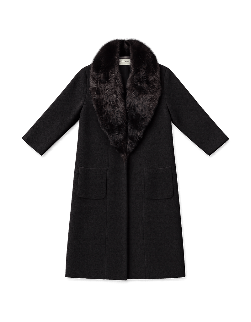 Mid-Century Wool Coat with Fur Collar - Flat Lay Front