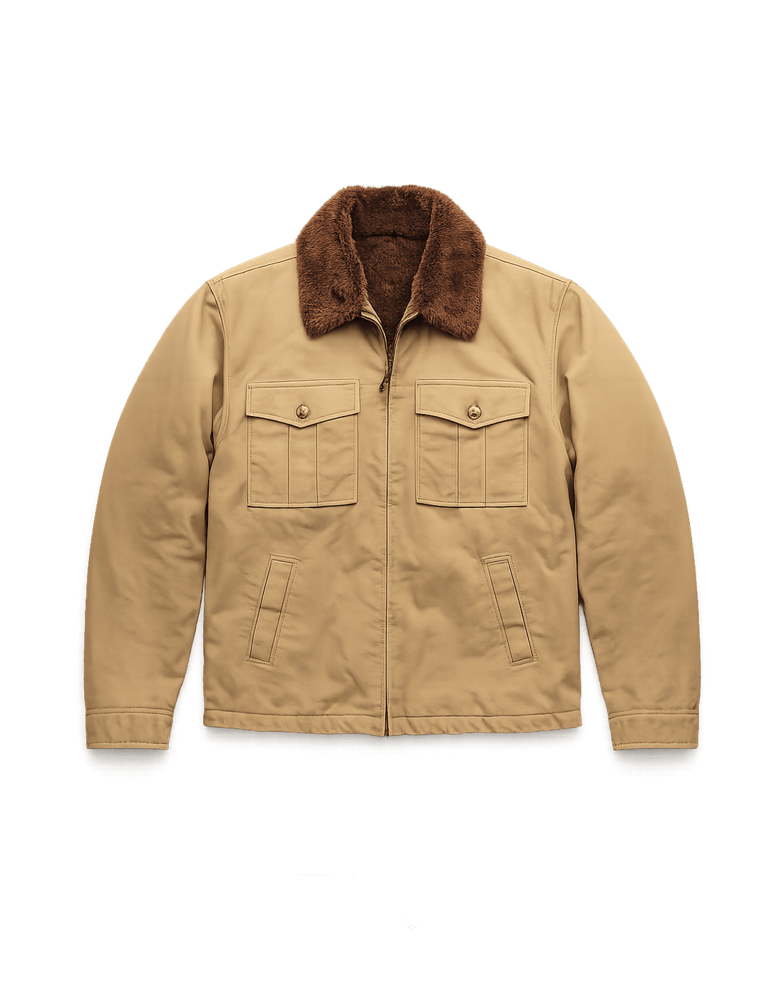 80s Men's Coat with Faux Fur Collar - Flat Lay Front