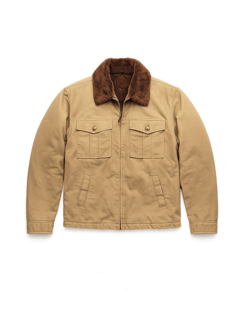 80s Men's Coat with Faux Fur Collar - Flat Lay Front