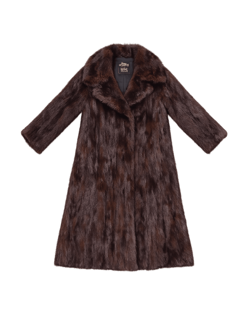 Mid-Century Women's Fur Coat with Hood - Flat Lay Front
