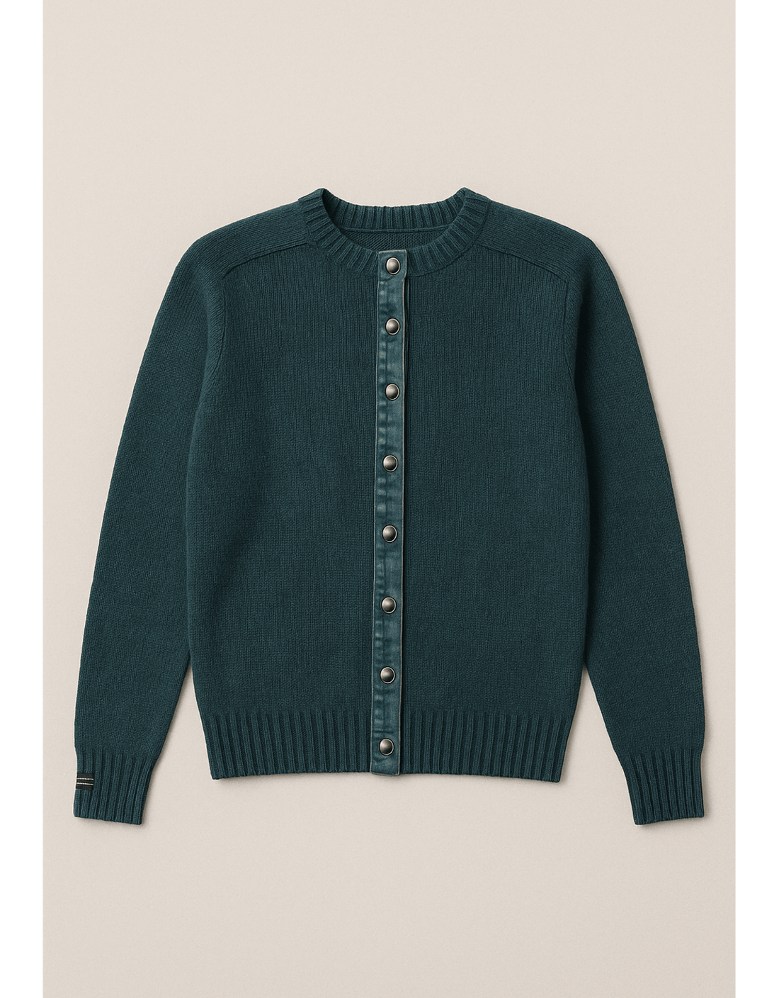 90s Dark Teal Knit Cardigan - Flat Lay Front