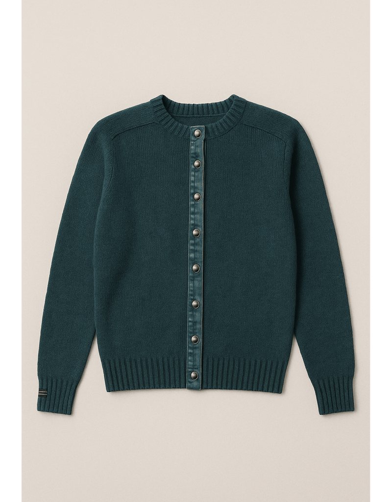 90s Dark Teal Knit Cardigan - Flat Lay Front