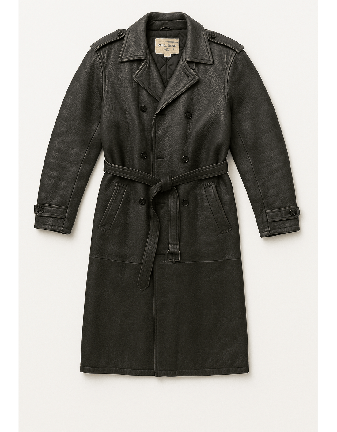 80s Unisex Leather Coat - Double-Breasted - Flat Lay Front