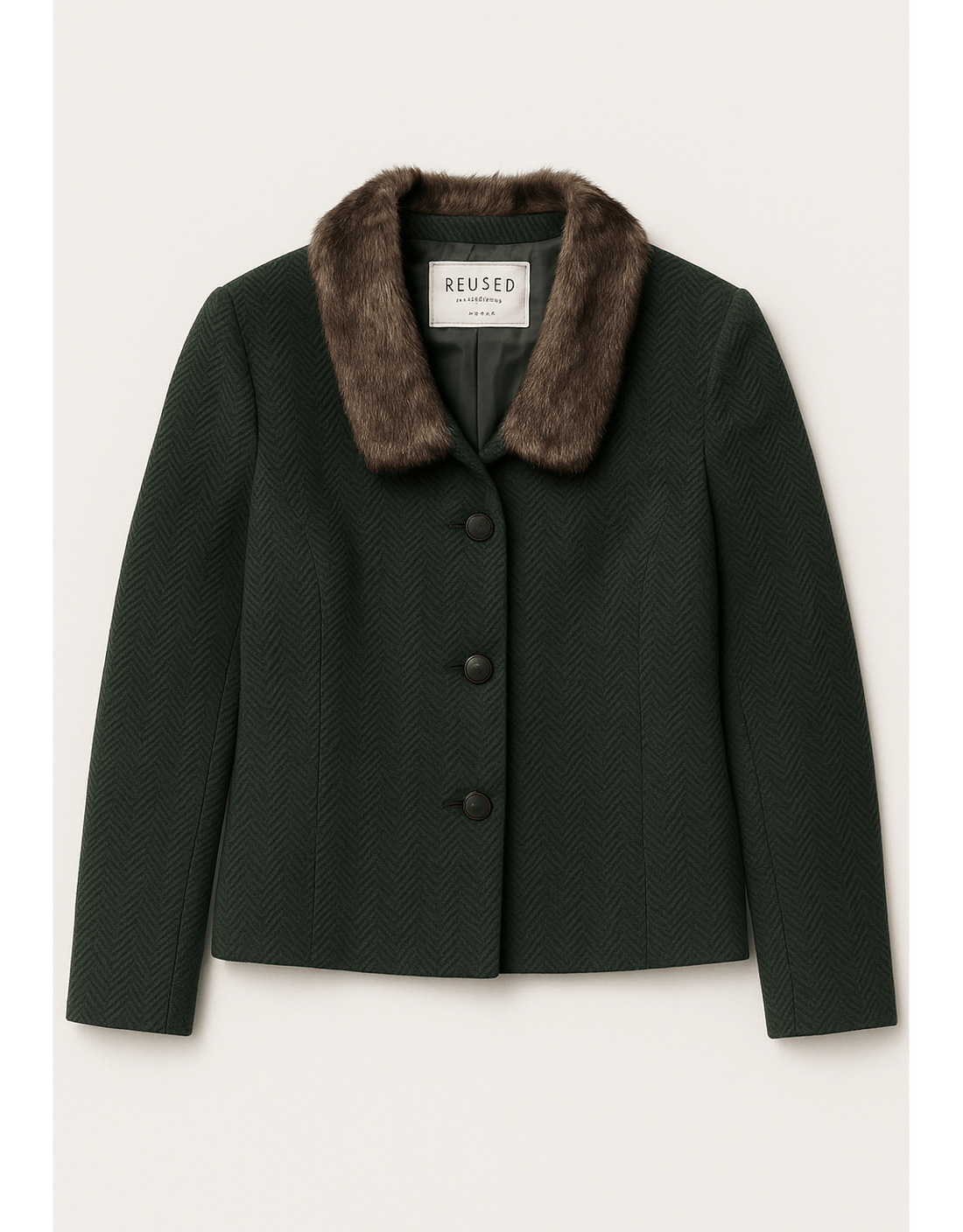 Mid-Century Women's Jacket with Faux Fur Collar - Flat Lay Front
