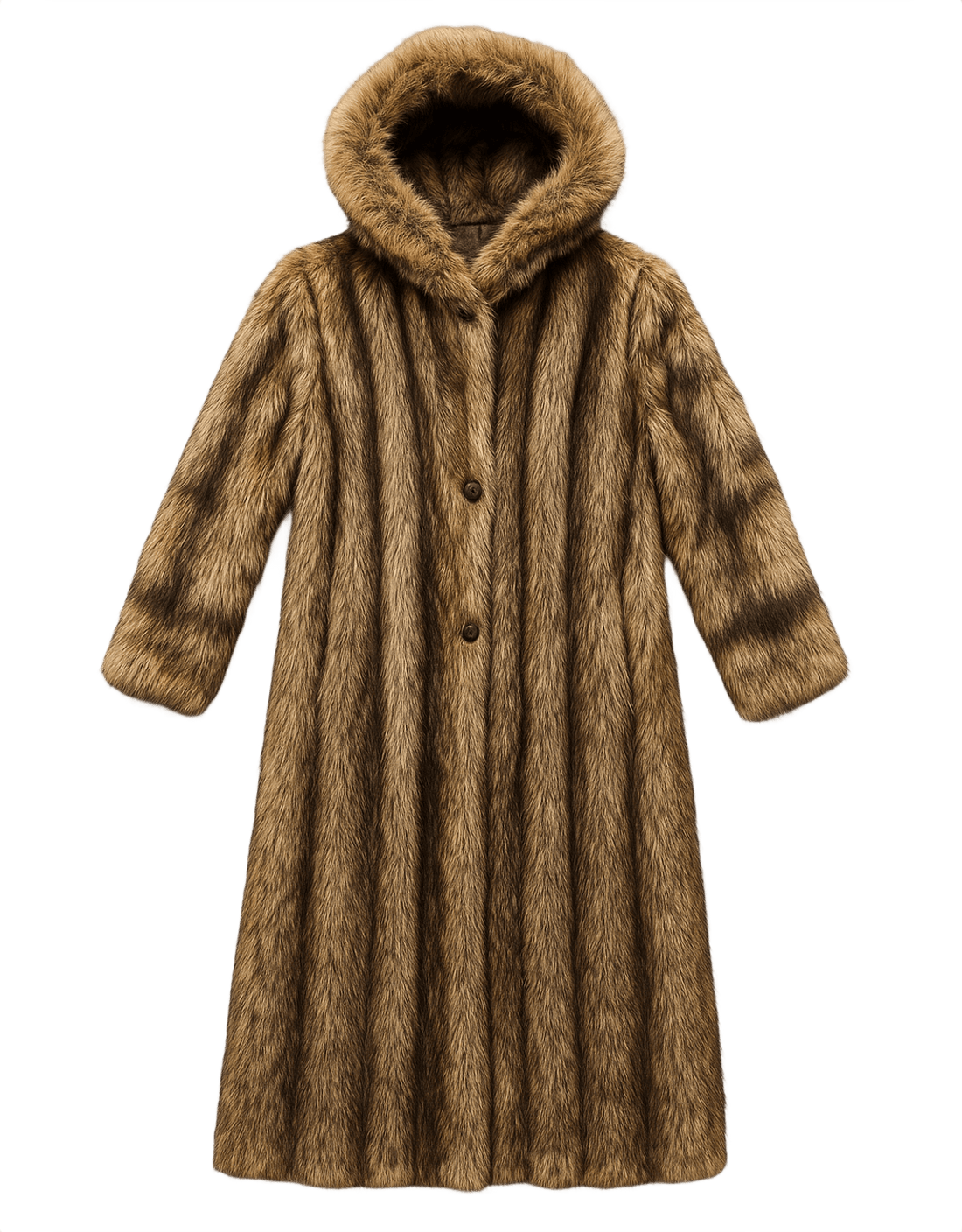 Mid-Century Hooded Fur Coat - Flat Lay Front