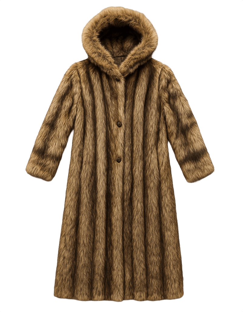 Mid-Century Hooded Fur Coat - Flat Lay Front