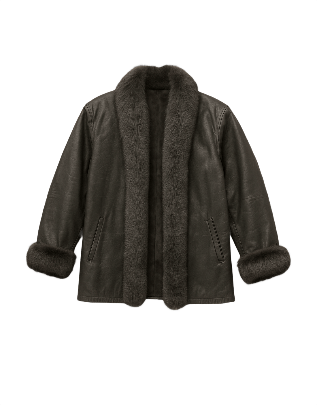 80s Women's Power Suit Fur Coat - Roxe - Flat Lay Front