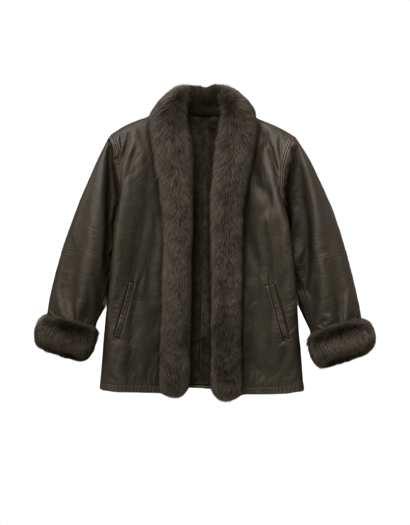 80s Women's Power Suit Fur Coat - Roxe - Flat Lay Front