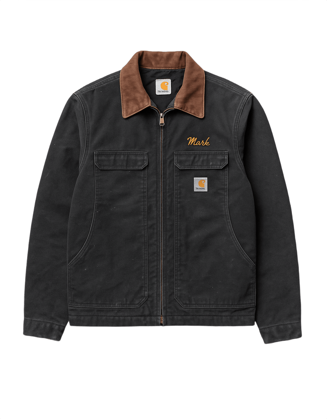 80s Men's Workwear Jacket with Corduroy Collar - Flat Lay Front