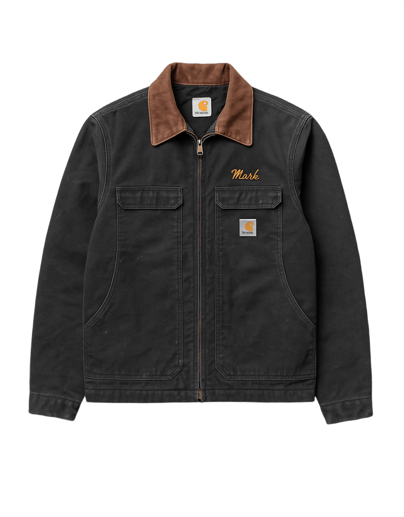80s Men's Workwear Jacket with Corduroy Collar - Flat Lay Front