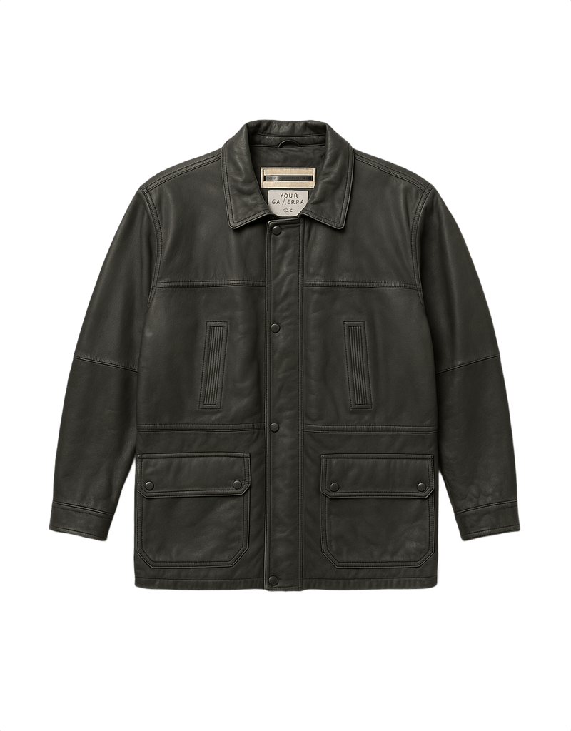 90s Perry Ellis Men's Genuine Leather Jacket - Flat Lay Front