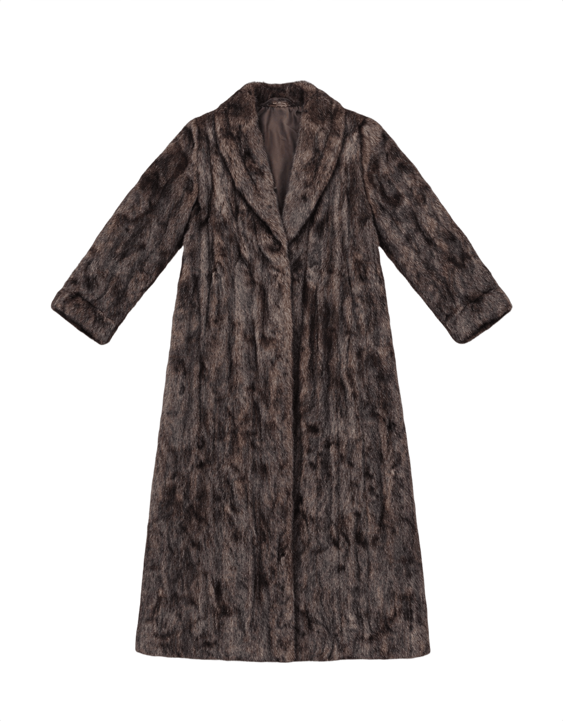 50s Dark Brown Genuine Fur Coat - Flat Lay Front