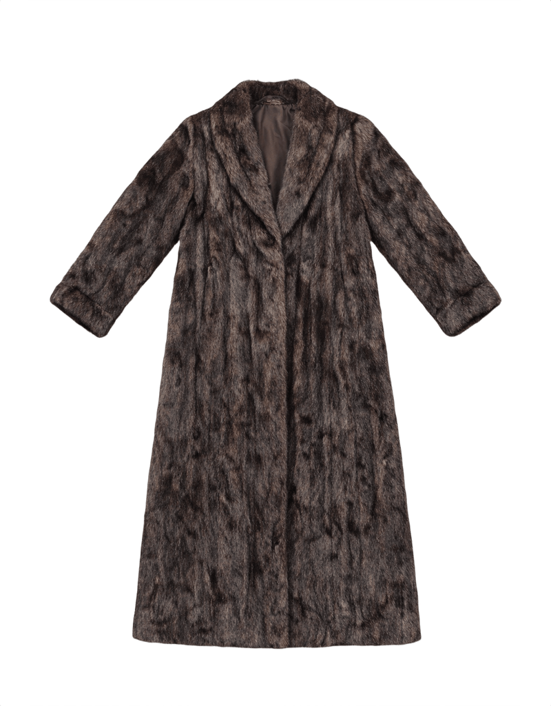 50s Dark Brown Genuine Fur Coat - Flat Lay Front