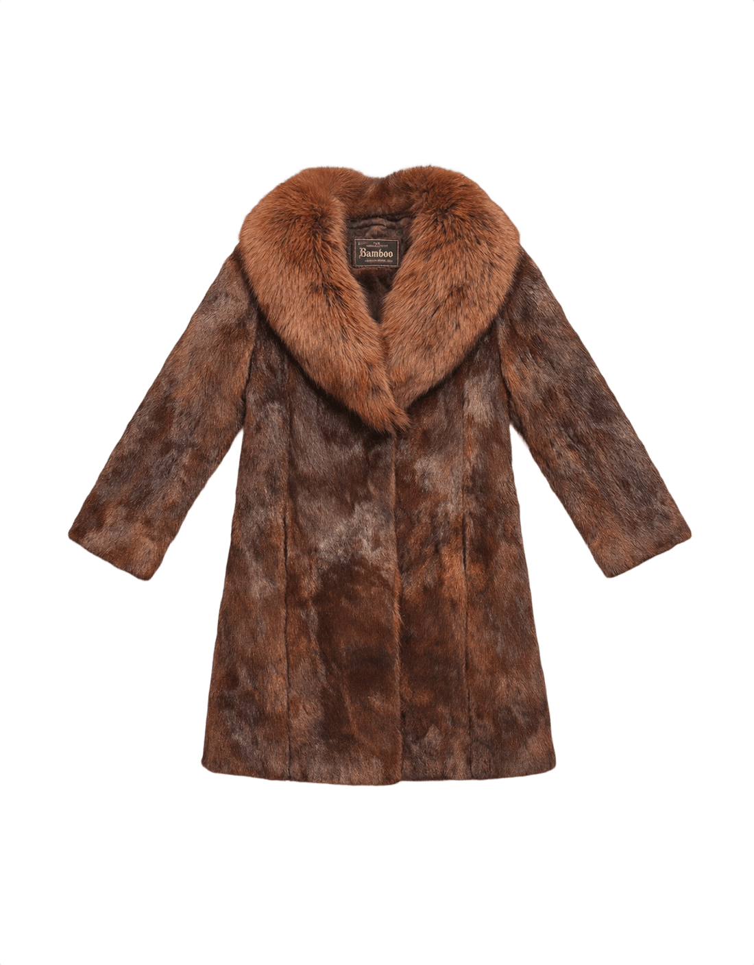 1980s Bamboo Rich Chocolate Brown Mink Fur Coat - Flat Lay Front