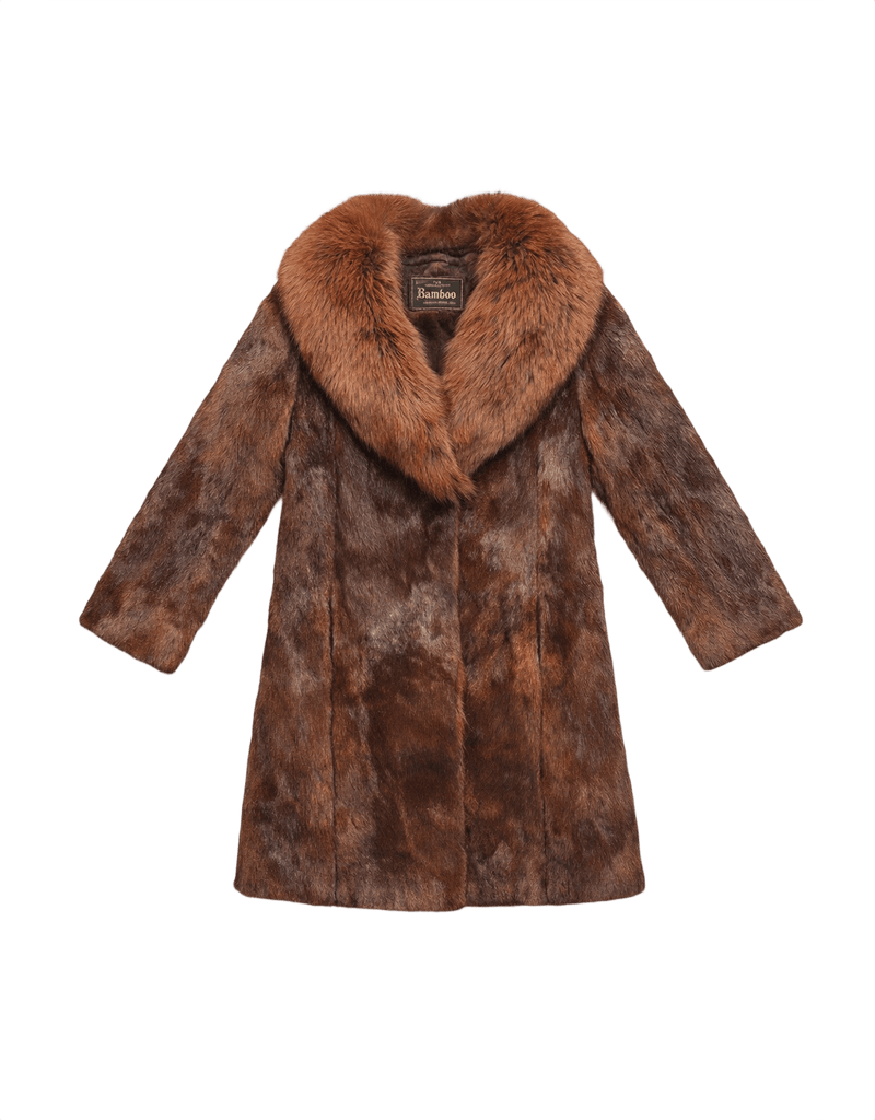 1980s Bamboo Rich Chocolate Brown Mink Fur Coat - Flat Lay Front